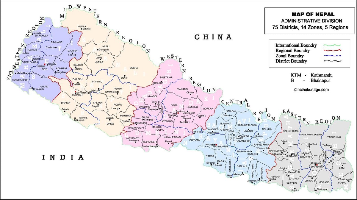 નેપાળ તમામ જિલ્લા નકશો