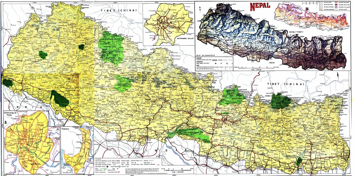 માર્ગ નકશો સાથે નેપાળ અંતર