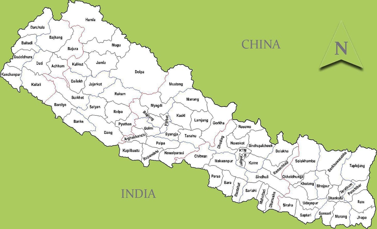 નેપાળ સાથે નકશો શહેરો