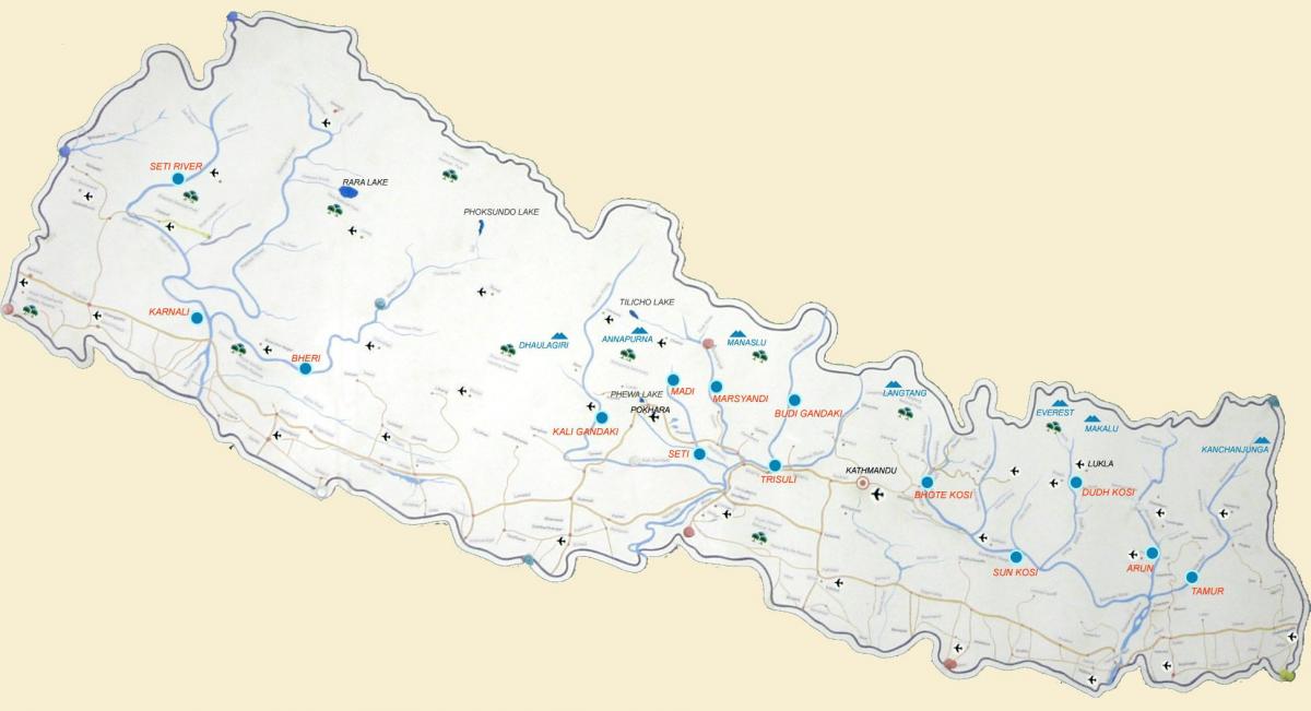 નકશો નેપાળ દર્શાવે નદીઓ