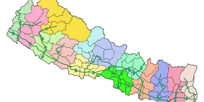 નકશો નેપાળ સાથે મુખ્ય હાઇવે