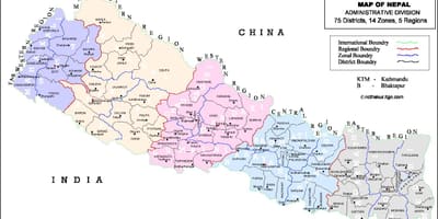 નકશો સાથે નેપાળ 75 જિલ્લા