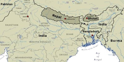 નકશો ભુતાન, નેપાળ અને તિબેટ
