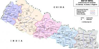 નેપાળમાં રાજકીય નકશો સાથે જિલ્લાઓ